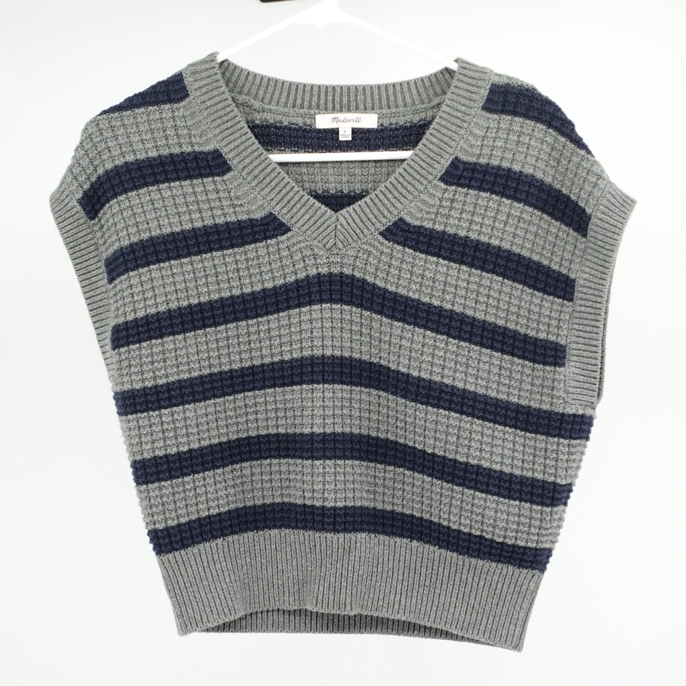 Madewell Sweater Vest SZ S Waffle Knit Transitional Layering Preppy Academia